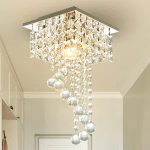 Mini Crystal Chandelier, Square Flush Mount Ceiling Light