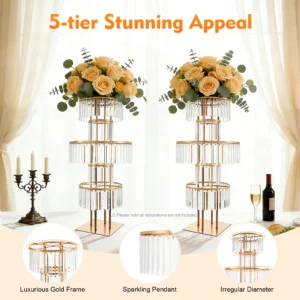 5-Tier Gold Acrylic Wedding Flower Stand